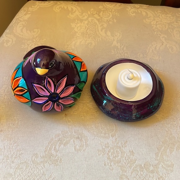Hand painted ceramic purple dove, bird fairy light, tea light candle holder - Picture 6 of 12